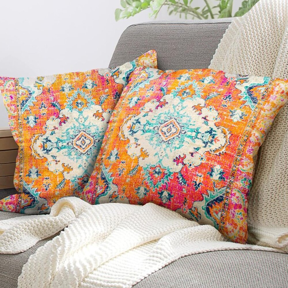 NEW 2 Set 🔅 Boho Accent Orange Throw Pillow Covers 18" Velvet Soft Bed Cushion